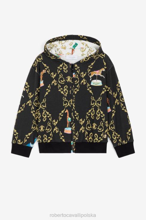 odzież czarny 6D0R1321 dziewczyny Roberto Cavalli Bawełniana bluza z kapturem z filigranowym nadrukiem