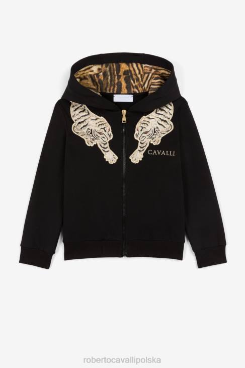 odzież czarny 6D0R1522 dziewczyny Roberto Cavalli Bluza z kapturem i aplikacją tygrysa