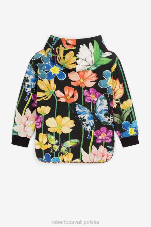 odzież czarny 6D0R1526 dziewczyny Roberto Cavalli Bluza z kapturem i zamkiem błyskawicznym z głową pantery i nadrukiem łańcuszka