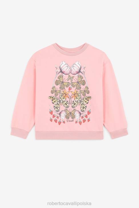 odzież damski róż 6D0R1385 dziewczyny Roberto Cavalli Bluza z logo w kształcie truskawek i motyli