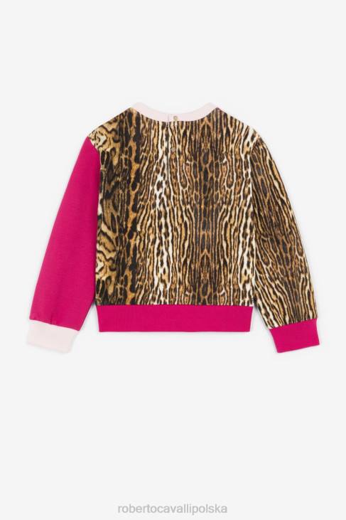 odzież niebieski 6D0R1401 dziewczyny Roberto Cavalli Bluza z kapturem i nadrukiem z żyrafą i logo