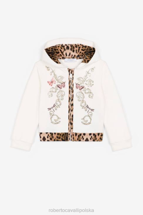odzież niebieski 6D0R1432 dziewczyny Roberto Cavalli Bawełniana bluza z kapturem w filigranowy i panterkowy wzór