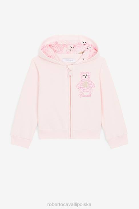 odzież różowy 6D0R1283 dziewczyny Roberto Cavalli Bawełniana bluza z kapturem z haftowanym misiem