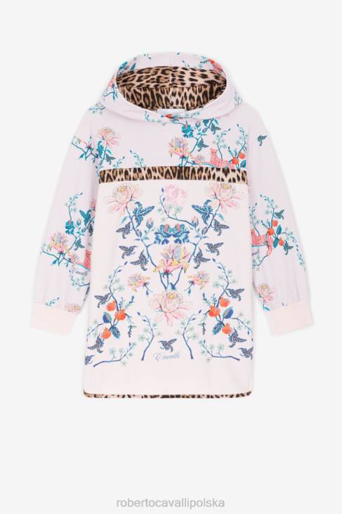 odzież różowy 6D0R1293 dziewczyny Roberto Cavalli Bawełniana bluza z kapturem w kwiatowy wzór