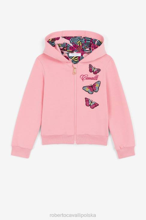 odzież różowy 6D0R1394 dziewczyny Roberto Cavalli Bluza z kapturem i aplikacją w kształcie motyla