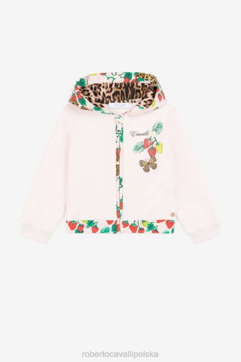 odzież różowy 6D0R1404 dziewczyny Roberto Cavalli Bluza z kapturem i nadrukiem motyli i truskawek
