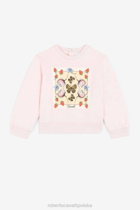 odzież różowy 6D0R1406 dziewczyny Roberto Cavalli Bluza z motywem motyli i truskawek