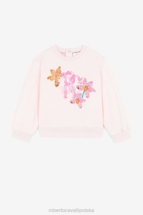 odzież różowy 6D0R1470 dziewczyny Roberto Cavalli Bluza z nadrukiem monogramów i koronkowymi detalami