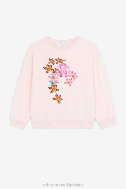 odzież różowy 6D0R1473 dziewczyny Roberto Cavalli bluza z kwiatowym haftowanym logo