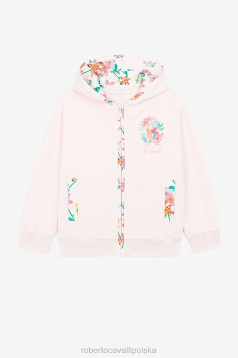 odzież różowy 6D0R1501 dziewczyny Roberto Cavalli Bluza z kapturem i nadrukiem z kwiatowym logo
