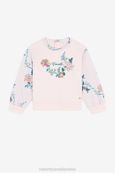 odzież różowy 6D0R1549 dziewczyny Roberto Cavalli logo i bawełniana bluza z haftem kwiatowym