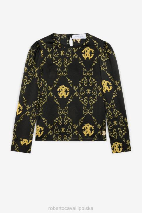 odzież czarny 6D0R1319 dziewczyny Roberto Cavalli Jedwabny top z filigranowym nadrukiem