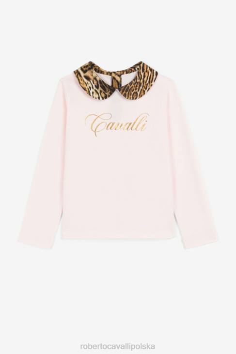 odzież różowy 6D0R1417 dziewczyny Roberto Cavalli logo i top z nadrukiem ocelotu