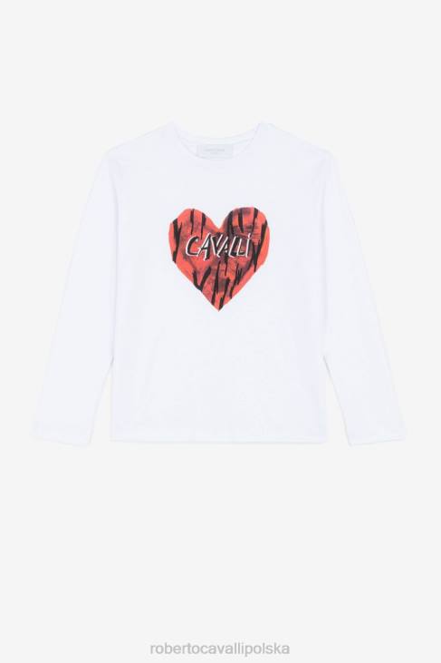 odzież złamana biel 6D0R1331 dziewczyny Roberto Cavalli Top z nadrukiem serca z logo