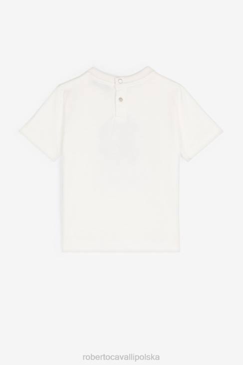 odzież biały 6D0R1259 dziewczyny Roberto Cavalli Bawełniana koszulka rc z nadrukiem monogramu