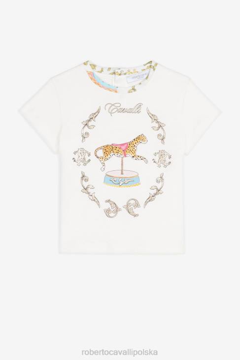 odzież biały 6D0R1294 dziewczyny Roberto Cavalli T-shirt z jaguarem i filigranowym nadrukiem