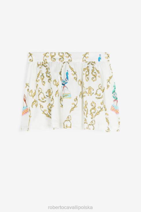 odzież biały 6D0R1294 dziewczyny Roberto Cavalli T-shirt z jaguarem i filigranowym nadrukiem