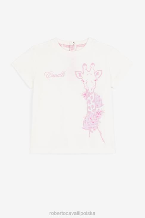 odzież niebieski 6D0R1415 dziewczyny Roberto Cavalli T-shirt z nadrukiem żyrafy i logo