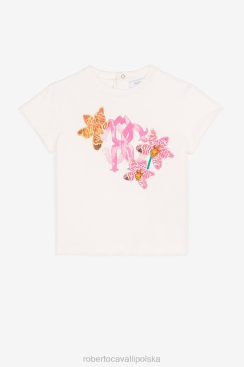 odzież niebieski 6D0R1449 dziewczyny Roberto Cavalli T-shirt z krótkim rękawem i nadrukiem monogramu