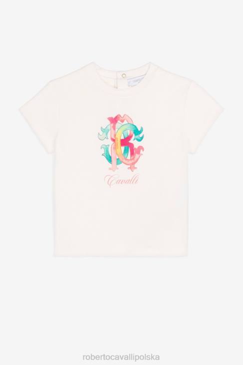 odzież niebieski 6D0R1464 dziewczyny Roberto Cavalli T-shirt z kolorowym nadrukiem i monogramem
