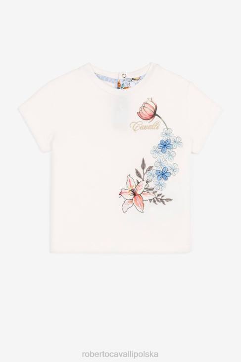 odzież niebieski 6D0R1489 dziewczyny Roberto Cavalli T-shirt z haftowanym logo w kwiatowy nadruk