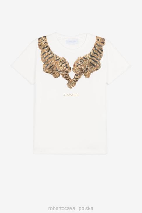 odzież optyczna biel 6D0R1529 dziewczyny Roberto Cavalli koszulka z nadrukiem tygrysa
