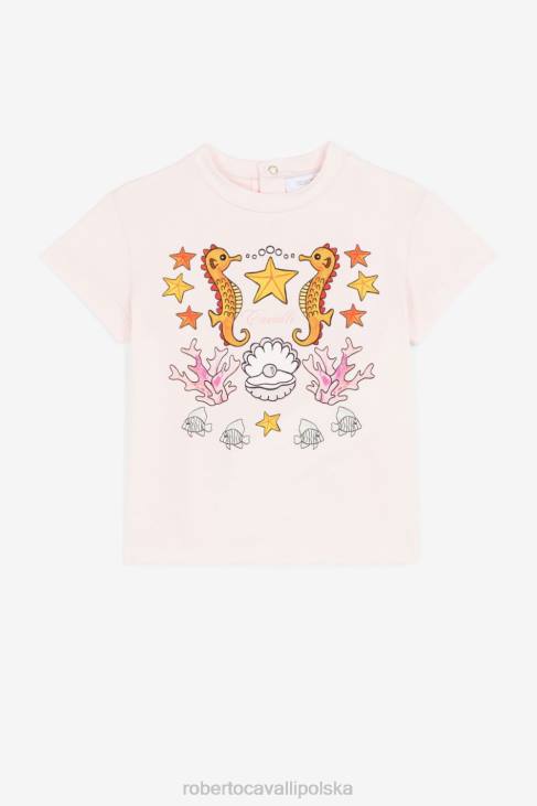 odzież różowy 6D0R1457 dziewczyny Roberto Cavalli T-shirt z krótkim rękawem i wodnym nadrukiem