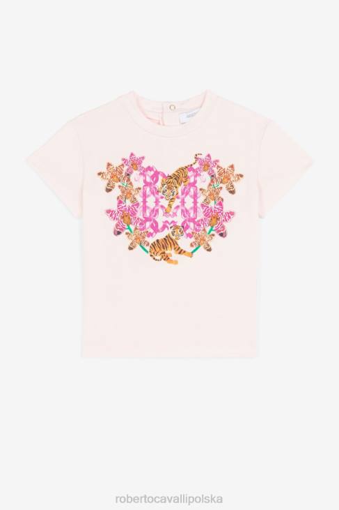 odzież różowy 6D0R1471 dziewczyny Roberto Cavalli T-shirt z krótkim rękawem i nadrukiem tygrysa