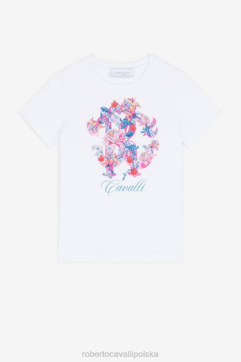 odzież złamana biel 6D0R1267 dziewczyny Roberto Cavalli Bawełniana koszulka rc z nadrukiem monogramu
