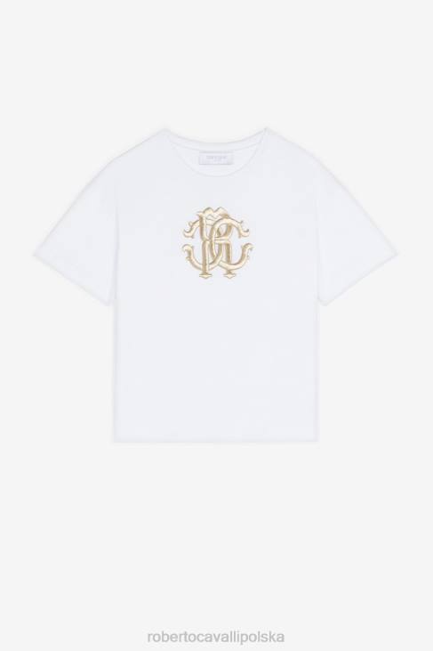 odzież złamana biel 6D0R1272 dziewczyny Roberto Cavalli Bawełniana koszulka z haftowanym monogramem rc