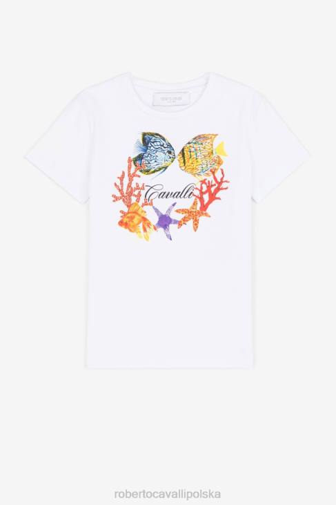 odzież złamana biel 6D0R1474 dziewczyny Roberto Cavalli koszulka z logo w kształcie ryby