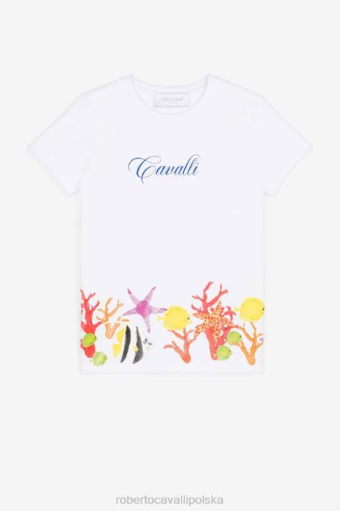 odzież złamana biel 6D0R1476 dziewczyny Roberto Cavalli koszulka z logo w kształcie ryby