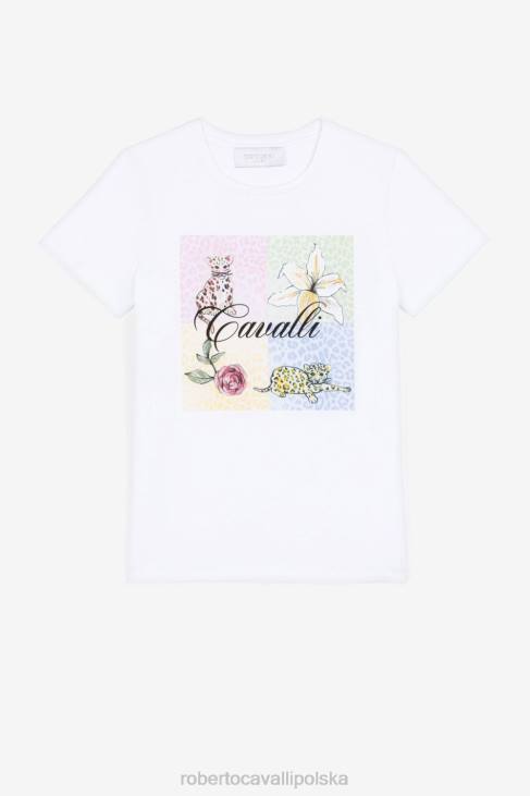 odzież złamana biel 6D0R1504 dziewczyny Roberto Cavalli koszulka z nadrukiem logo
