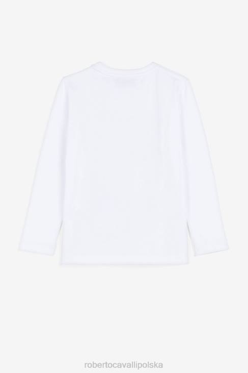 odzież złamana biel 6D0R1530 dziewczyny Roberto Cavalli T-shirt z motywem lilii wodnej i żaby