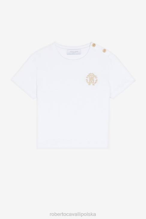 odzież złamana biel 6D0R1548 dziewczyny Roberto Cavalli Bawełniana koszulka z haftowanym monogramem rc