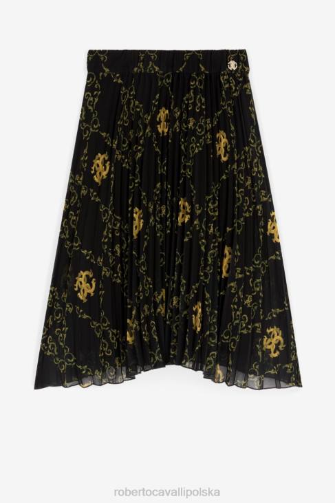 odzież czarny 6D0R1322 dziewczyny Roberto Cavalli Plisowana spódnica w filigranowy print
