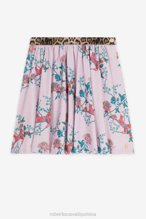 odzież różowy 6D0R1304 dziewczyny Roberto Cavalli spódnica w panterkę i kwiaty
