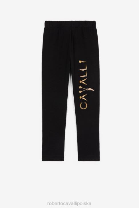 odzież czarny 6D0R1533 dziewczyny Roberto Cavalli legginsy z nadrukiem logo