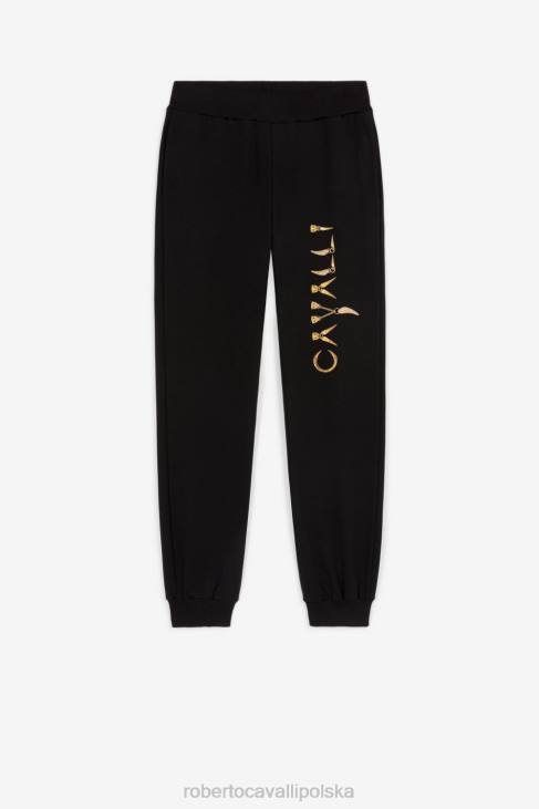 odzież czarny 6D0R1535 dziewczyny Roberto Cavalli spodnie dresowe z nadrukiem logo