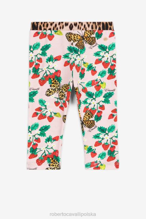 odzież damski róż 6D0R1389 dziewczyny Roberto Cavalli legginsy z motywem motyli i truskawek