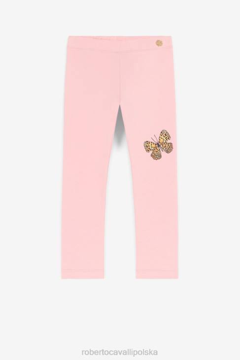 odzież damski róż 6D0R1441 dziewczyny Roberto Cavalli legginsy z motywem motyli i truskawek