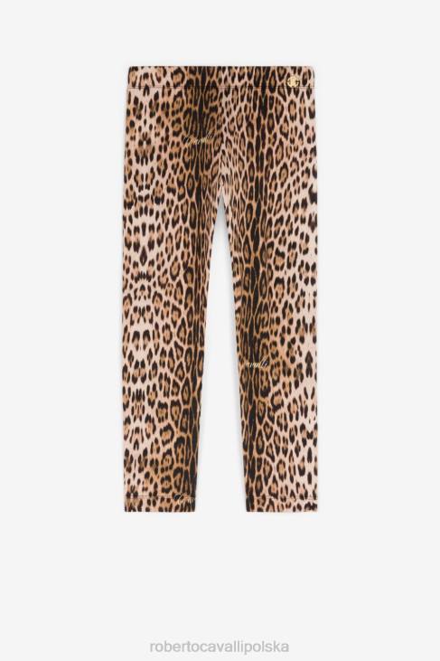 odzież naturalny 6D0R1313 dziewczyny Roberto Cavalli Bawełniane legginsy z nadrukiem jaguara