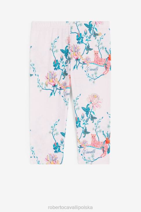 odzież różowy 6D0R1270 dziewczyny Roberto Cavalli Bawełniane legginsy w panterkę i kwiaty