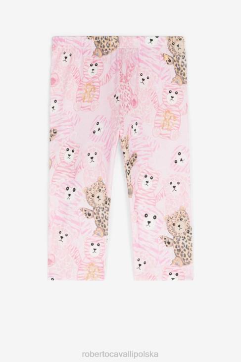 odzież różowy 6D0R1284 dziewczyny Roberto Cavalli Bawełniane legginsy z nadrukiem misia