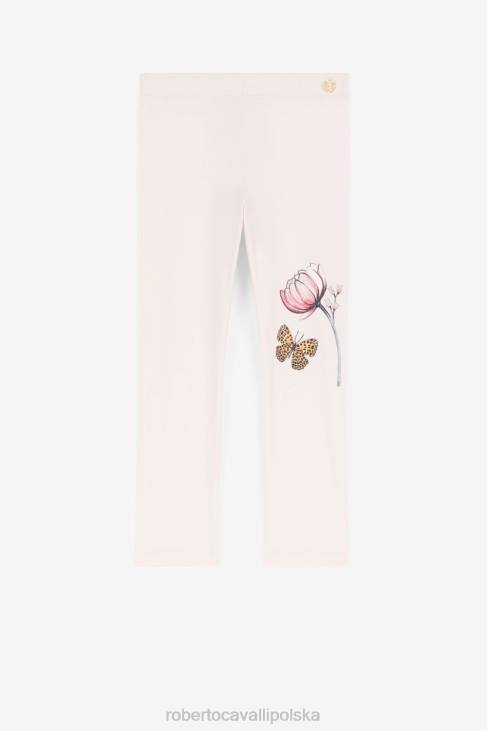odzież różowy 6D0R1507 dziewczyny Roberto Cavalli legginsy w motyle i kwiaty