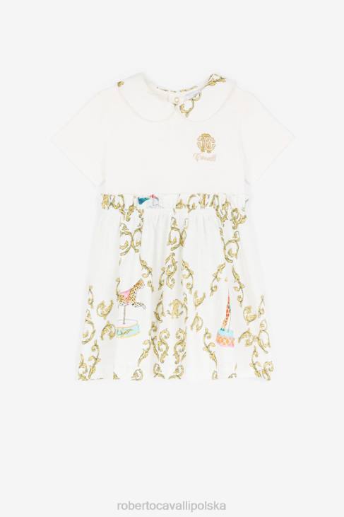 odzież Bianco 6D0R1276 dziewczyny Roberto Cavalli Bawełniana sukienka w filigranowy print