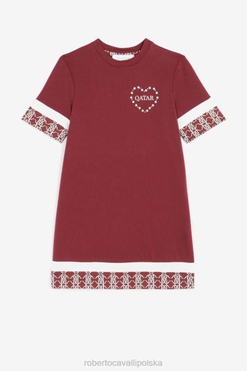 odzież bordeaux 6D0R1513 dziewczyny Roberto Cavalli Sukienka t-shirtowa z graficznym nadrukiem