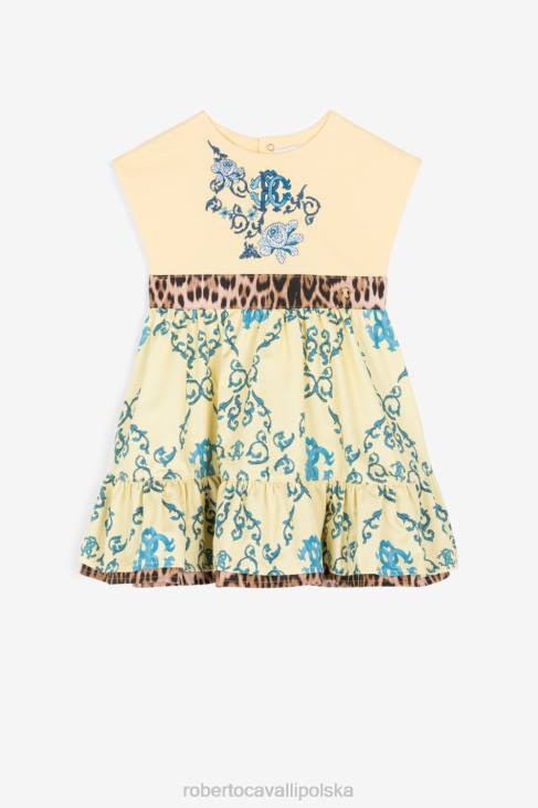 odzież curry 6D0R1282 dziewczyny Roberto Cavalli Bawełniana sukienka z nadrukiem monogramu rc