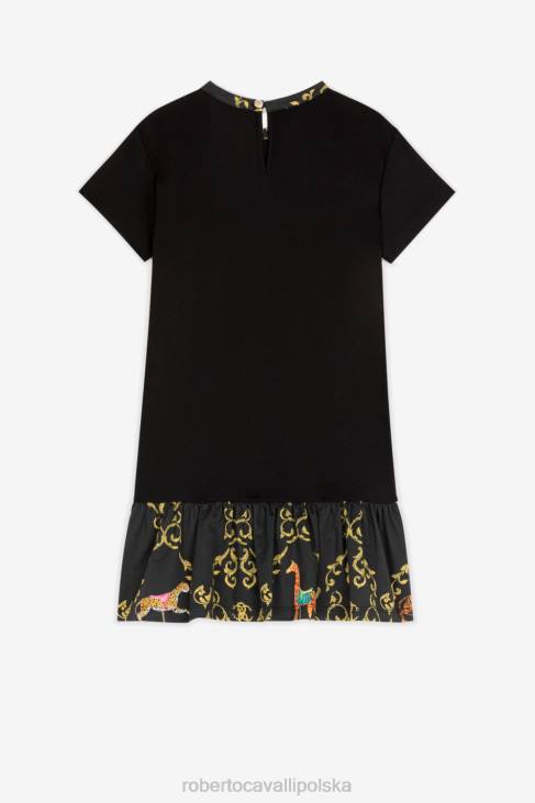 odzież czarny biały 6D0R1314 dziewczyny Roberto Cavalli Jedwabna sukienka w filigranowy print