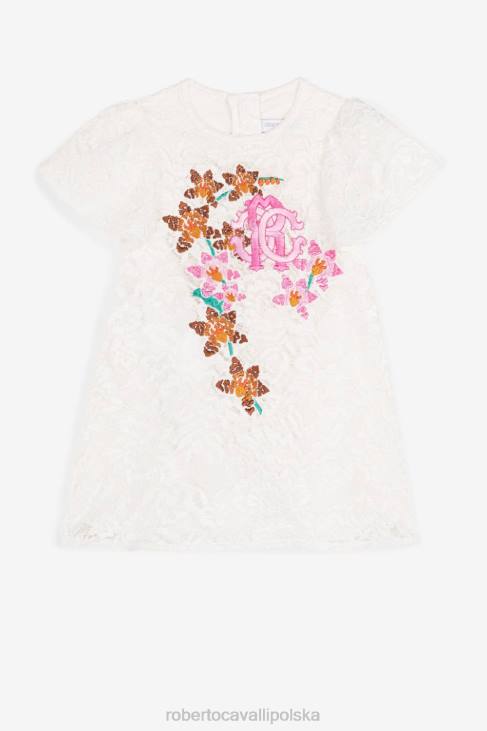 odzież niebieski 6D0R1445 dziewczyny Roberto Cavalli koronkowa sukienka z haftowanym monogramem